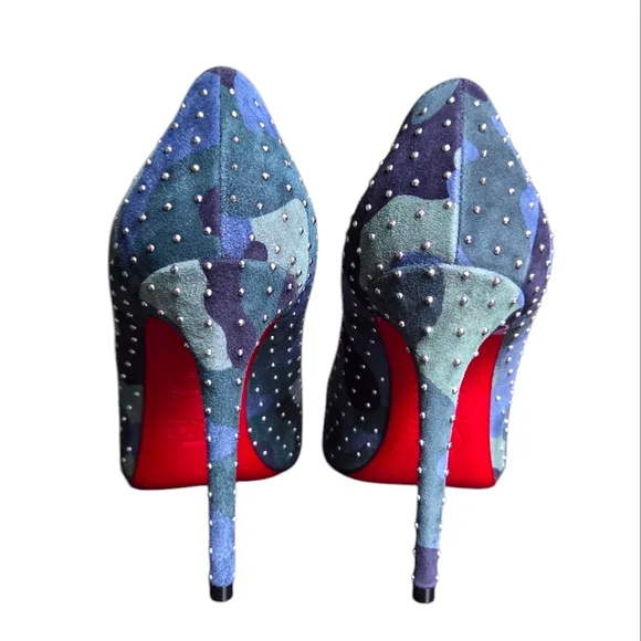 !SOLD! Christian Louboutin Kate Plume 100 Camo Studded Suede Pumps 36 - Picture 10 of 16